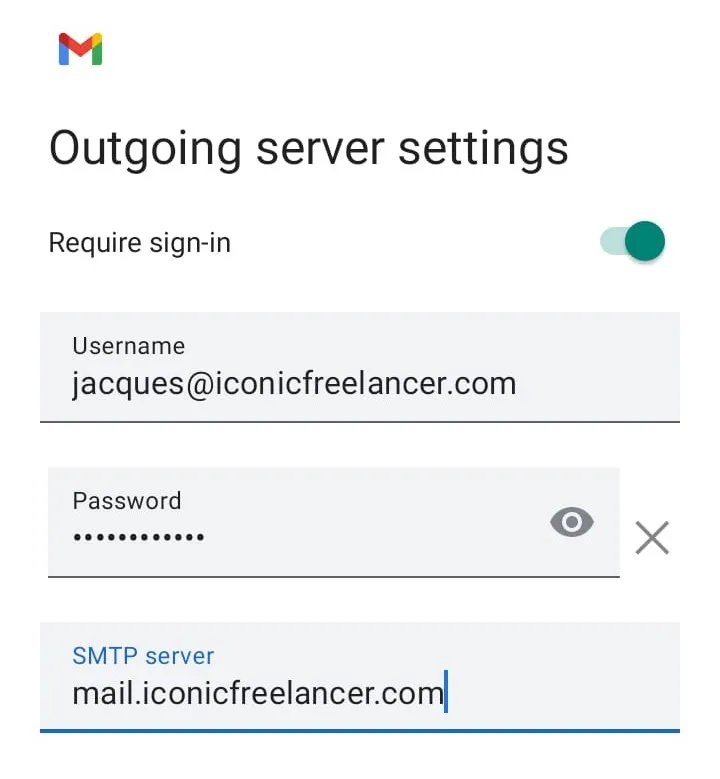 step 10. THIS IS IMPORTANT! In third text field, which is asking for server. I have added mail.iconicfreelancer.com, you have to add mail.yourcompanydomain.com, if you don't know then check with your server.