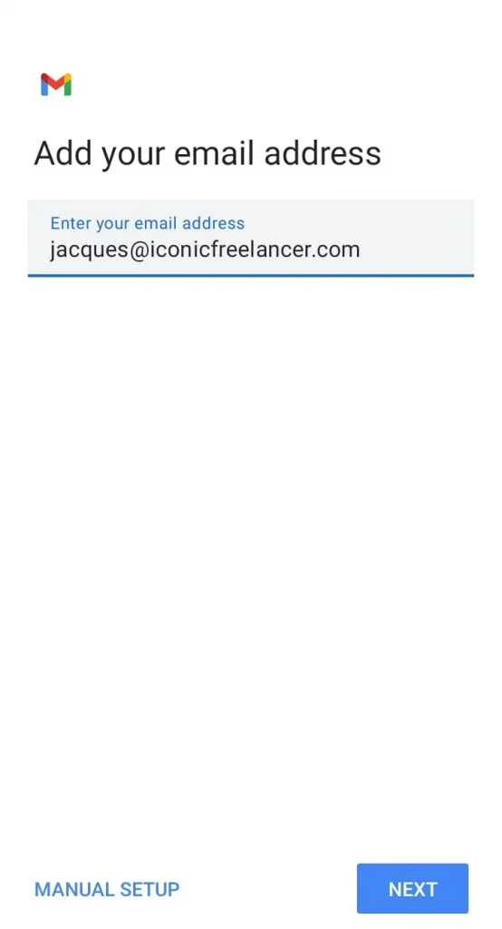 Step 6. Enter your email address & choose Manual Setup